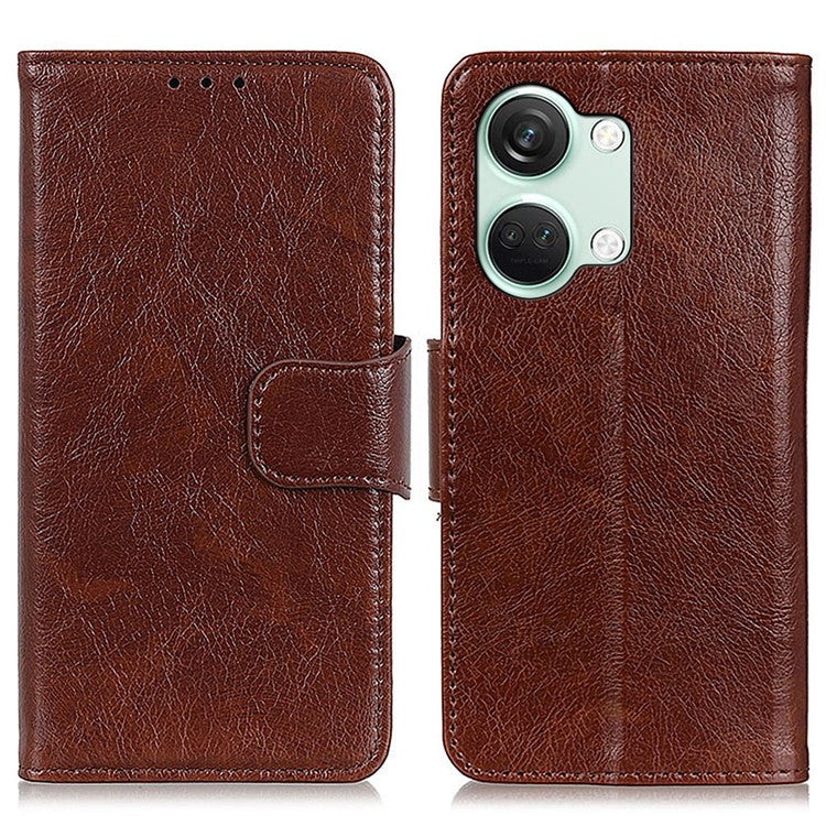 For OnePlus Nord 3 5G / Ace 2V Phone Case Nappa Texture Cover Stand Anti-fall Split Leather Wallet - Brown