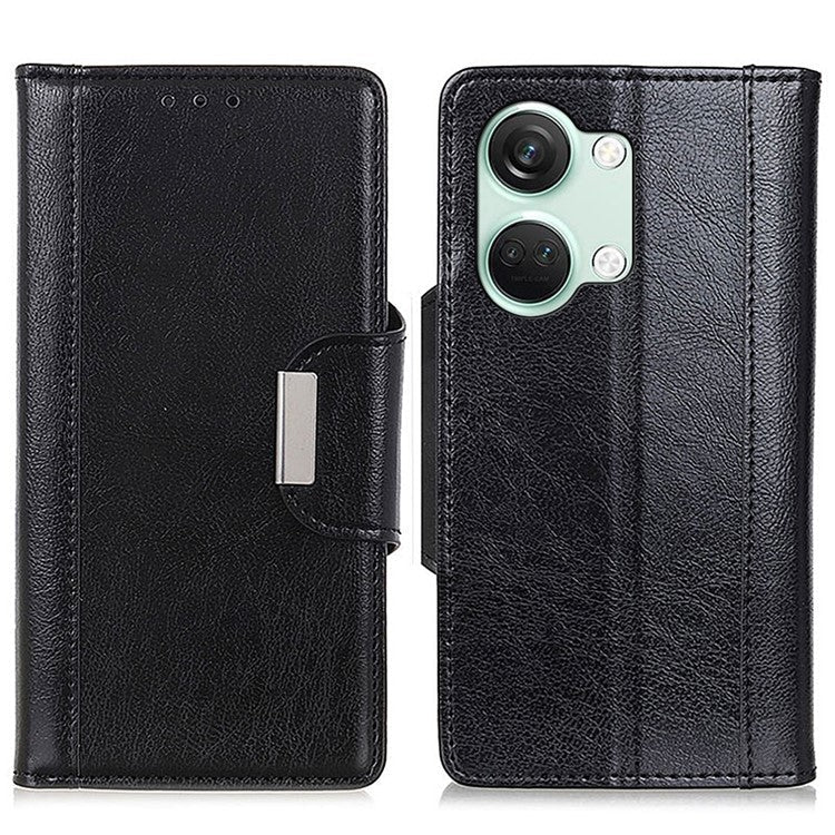 For OnePlus Nord 3 5G / Ace 2V PU Leather Case Foldable Stand Wallet Cowhide Texture Phone Cover - Black