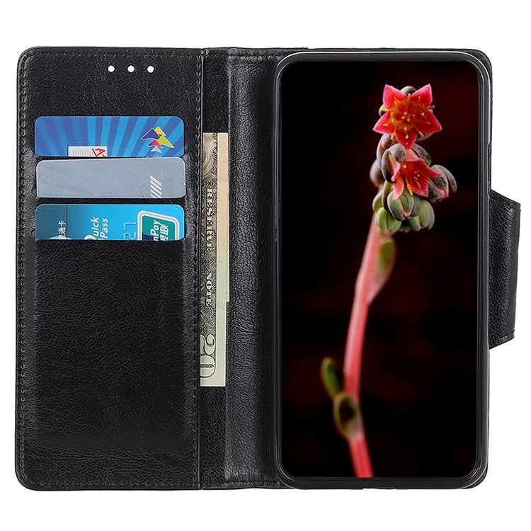 For OnePlus Nord 3 5G / Ace 2V PU Leather Case Foldable Stand Wallet Cowhide Texture Phone Cover - Black