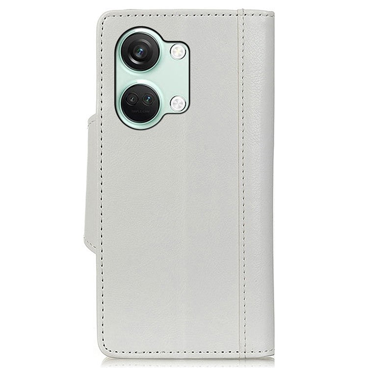 For OnePlus Nord 3 5G / Ace 2V PU Leather Case Foldable Stand Wallet Cowhide Texture Phone Cover - White