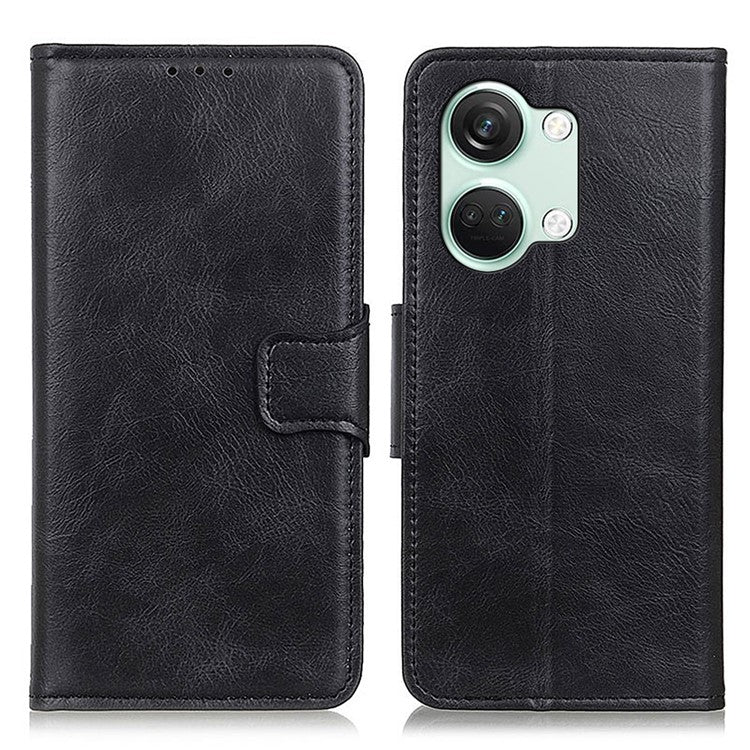 For OnePlus Nord 3 5G / Ace 2V PU Leather Case Crazy Horse Texture Wallet Stand Phone Shockproof Cover - Black