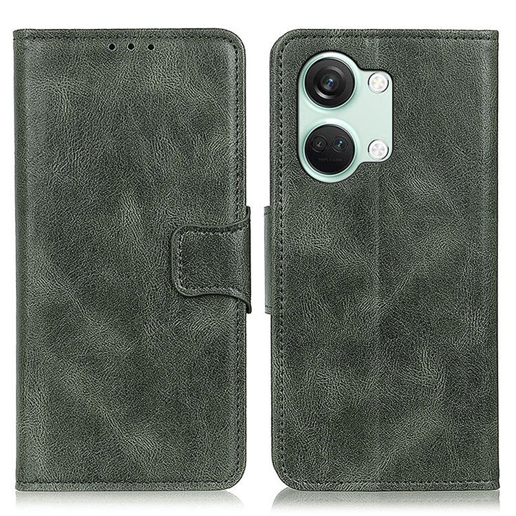 For OnePlus Nord 3 5G / Ace 2V PU Leather Case Crazy Horse Texture Wallet Stand Phone Shockproof Cover - Blackish Green
