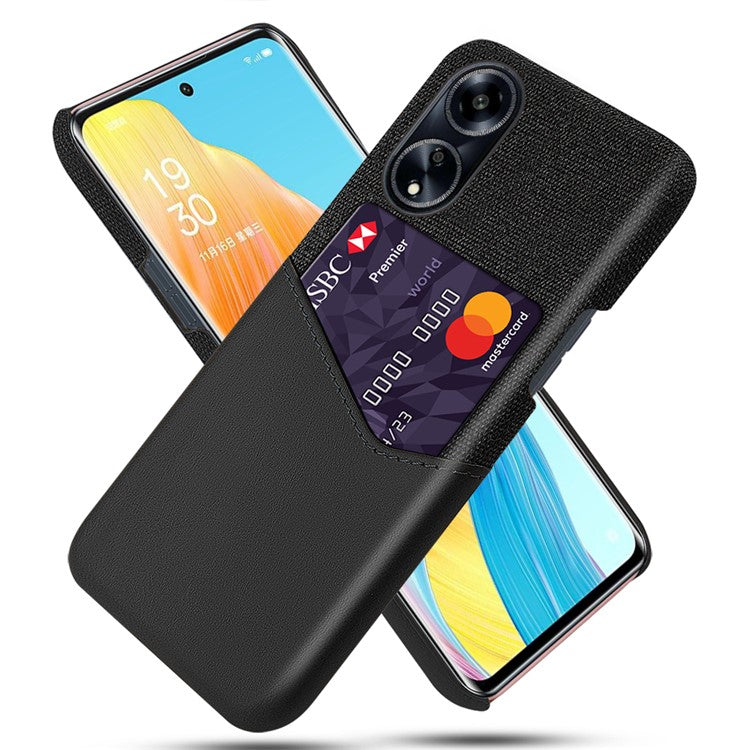 Protective Case for Oppo A1 5G / A98 5G / F23 5G , PU Leather Coated PC Cloth Texture Phone Cover with Card Slot - Black