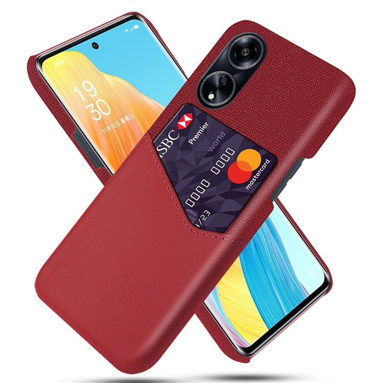 Protective Case for Oppo A1 5G / A98 5G / F23 5G , PU Leather Coated PC Cloth Texture Phone Cover with Card Slot - Red