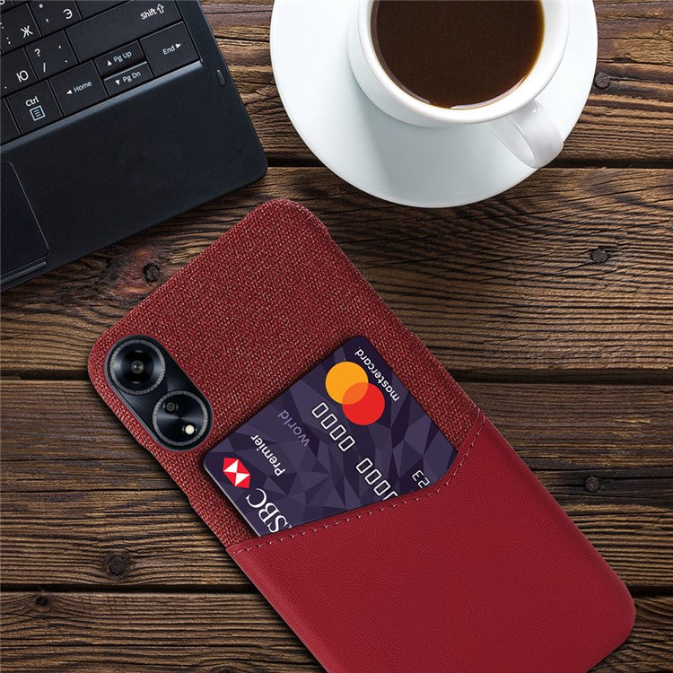 Protective Case for Oppo A1 5G / A98 5G / F23 5G , PU Leather Coated PC Cloth Texture Phone Cover with Card Slot - Red