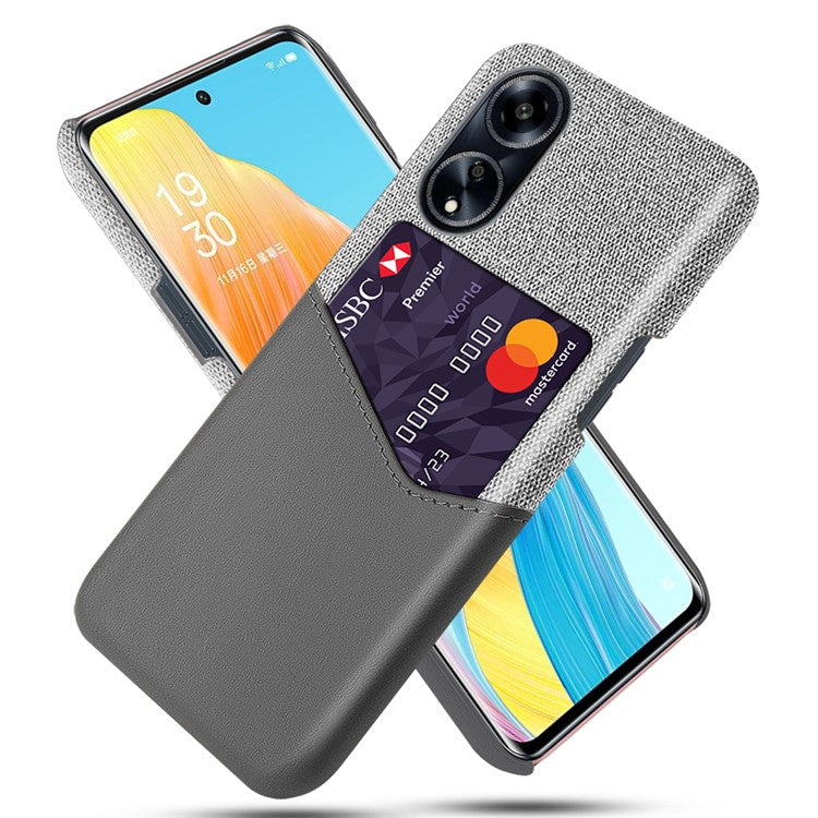 Protective Case for Oppo A1 5G / A98 5G / F23 5G , PU Leather Coated PC Cloth Texture Phone Cover with Card Slot - Grey