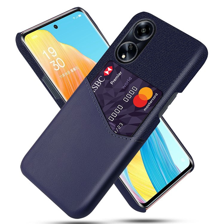 Protective Case for Oppo A1 5G / A98 5G / F23 5G , PU Leather Coated PC Cloth Texture Phone Cover with Card Slot - Blue