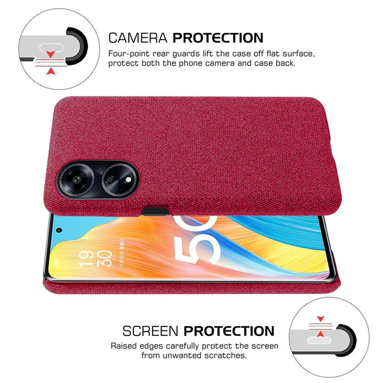 Phone Case for Oppo A1 5G / A98 5G / F23 5G , Dual Layer Cloth+Hard PC Protective Cover - Red