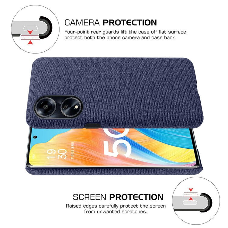 Phone Case for Oppo A1 5G / A98 5G / F23 5G , Dual Layer Cloth+Hard PC Protective Cover - Blue