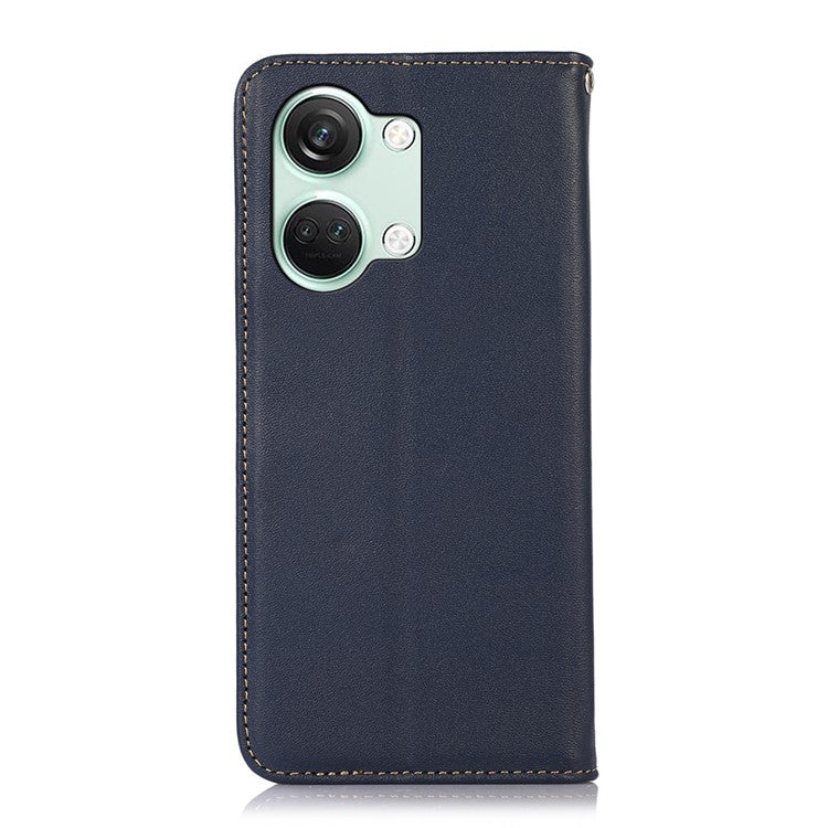 KHAZNEH For OnePlus Nord 3 5G / Ace 2V RFID Blocking Genuine Cow Leather Wallet Case Phone Stand Cover - Dark Blue