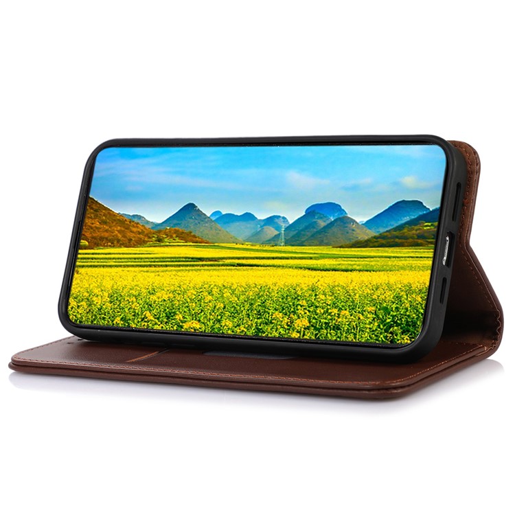 KHAZNEH For OnePlus Nord 3 5G / Ace 2V RFID Blocking Genuine Cow Leather Wallet Case Phone Stand Cover - Brown