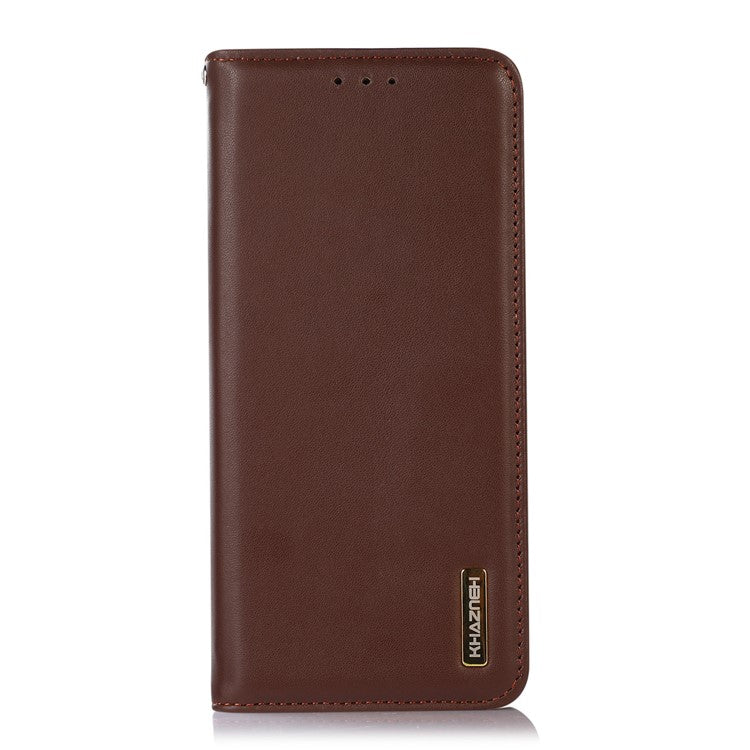 KHAZNEH For OnePlus Nord 3 5G / Ace 2V RFID Blocking Genuine Cow Leather Wallet Case Phone Stand Cover - Brown
