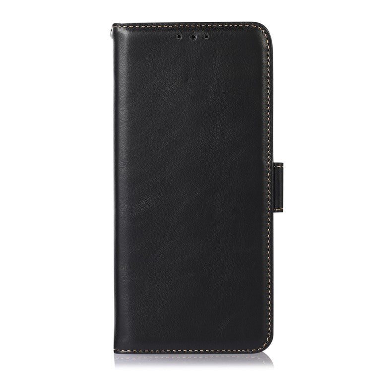 Phone Case for OnePlus Nord 3 5G / Ace 2V RFID Blocking Crazy Horse Texture Genuine Cow Leather Wallet Stand Cover - Black
