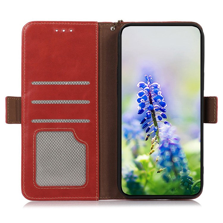 Phone Case for OnePlus Nord 3 5G / Ace 2V RFID Blocking Crazy Horse Texture Genuine Cow Leather Wallet Stand Cover - Red