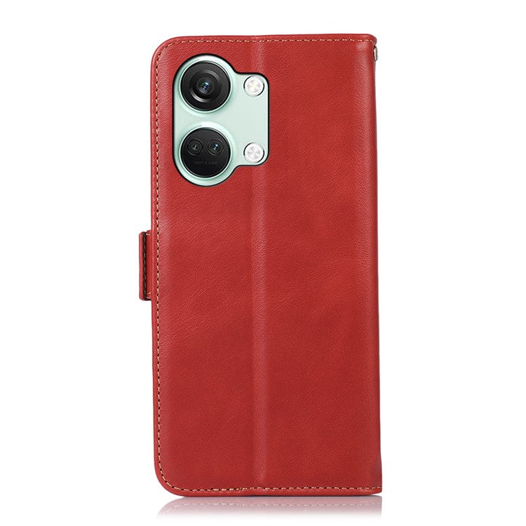Phone Case for OnePlus Nord 3 5G / Ace 2V RFID Blocking Crazy Horse Texture Genuine Cow Leather Wallet Stand Cover - Red