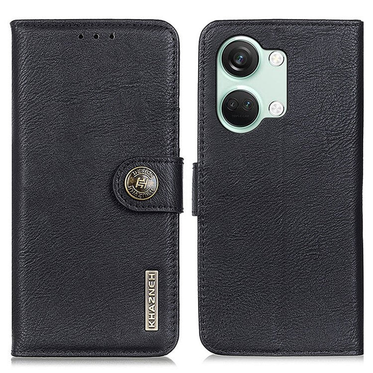 KHAZNEH Leather Wallet Shell for OnePlus Nord 3 5G / Ace 2V Cowhide Texture Flip Stand Phone Case - Black