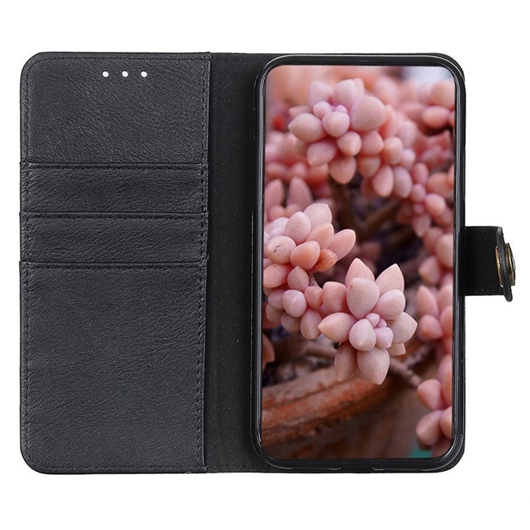 KHAZNEH Leather Wallet Shell for OnePlus Nord 3 5G / Ace 2V Cowhide Texture Flip Stand Phone Case - Black