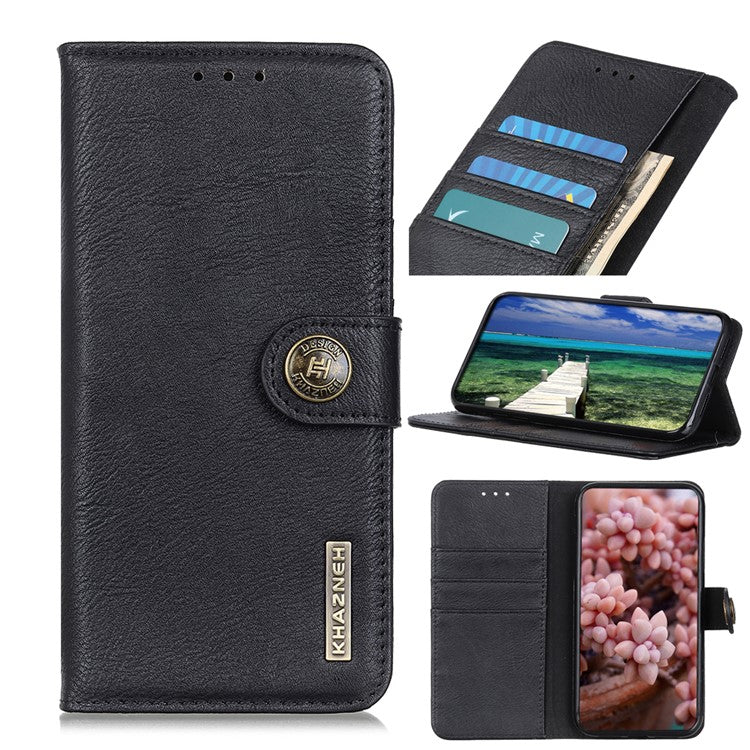 KHAZNEH Leather Wallet Shell for OnePlus Nord 3 5G / Ace 2V Cowhide Texture Flip Stand Phone Case - Black