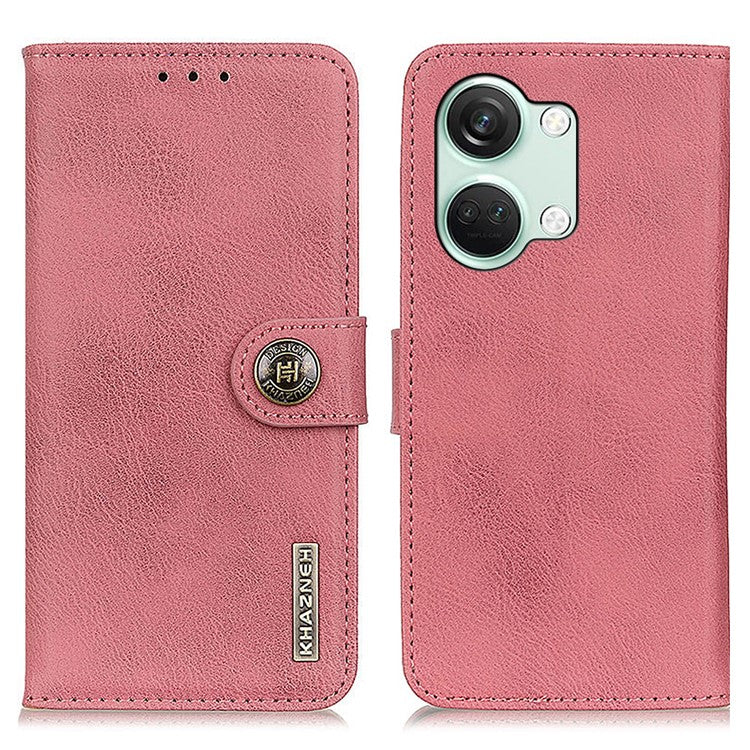 KHAZNEH Leather Wallet Shell for OnePlus Nord 3 5G / Ace 2V Cowhide Texture Flip Stand Phone Case - Pink