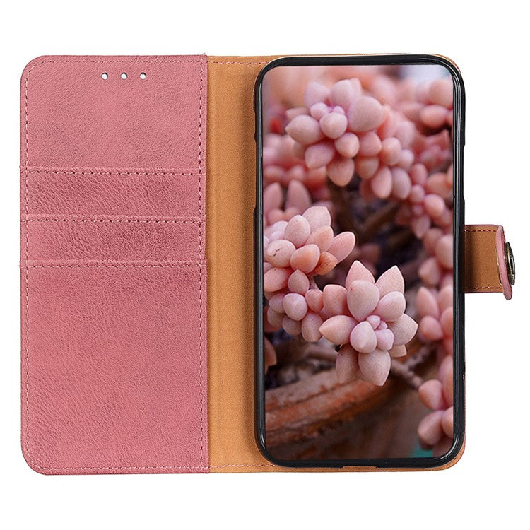 KHAZNEH Leather Wallet Shell for OnePlus Nord 3 5G / Ace 2V Cowhide Texture Flip Stand Phone Case - Pink