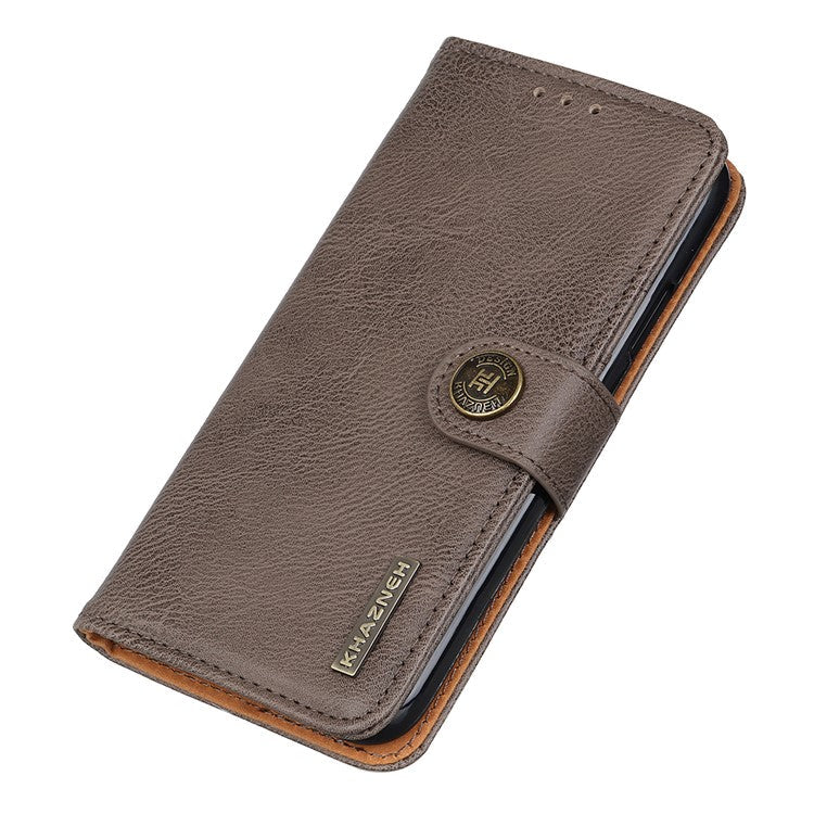 KHAZNEH Leather Wallet Shell for OnePlus Nord 3 5G / Ace 2V Cowhide Texture Flip Stand Phone Case - Khaki