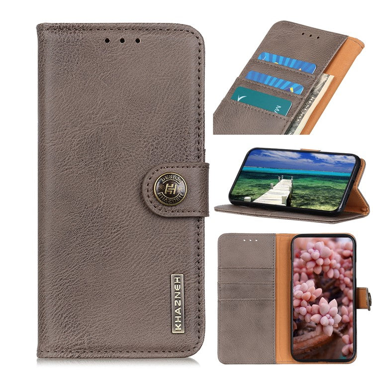 KHAZNEH Leather Wallet Shell for OnePlus Nord 3 5G / Ace 2V Cowhide Texture Flip Stand Phone Case - Khaki