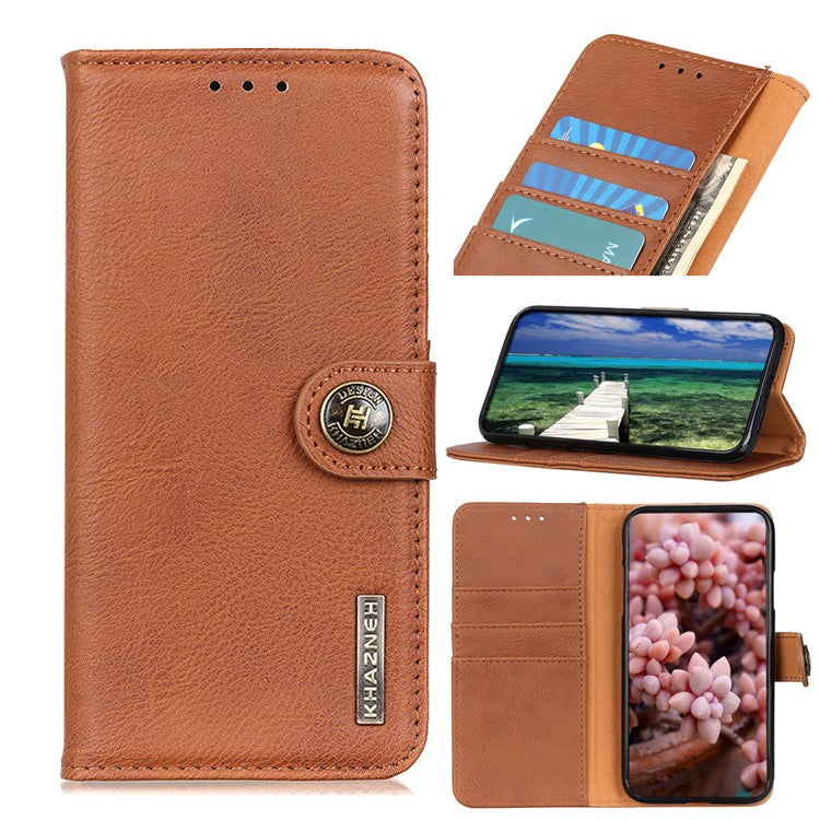 KHAZNEH Leather Wallet Shell for OnePlus Nord 3 5G / Ace 2V Cowhide Texture Flip Stand Phone Case - Brown