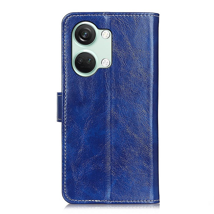 For OnePlus Nord 3 5G / Ace 2V Magnetic Clasp Leather Wallet Case Retro Crazy Horse Texture Stand Cover - Blue