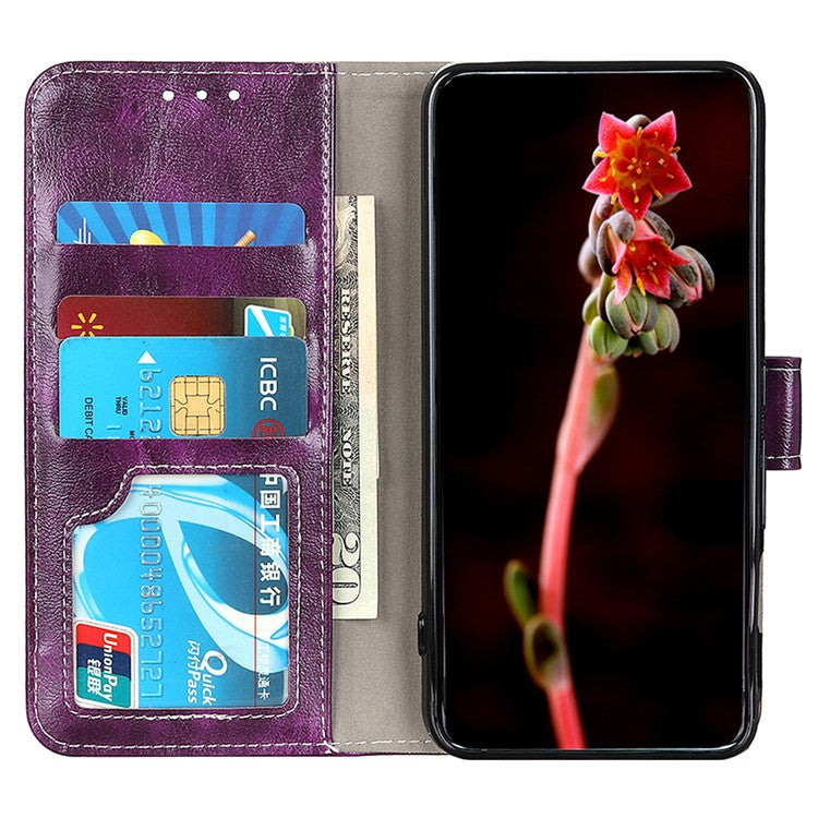 For OnePlus Nord 3 5G / Ace 2V Magnetic Clasp Leather Wallet Case Retro Crazy Horse Texture Stand Cover - Purple