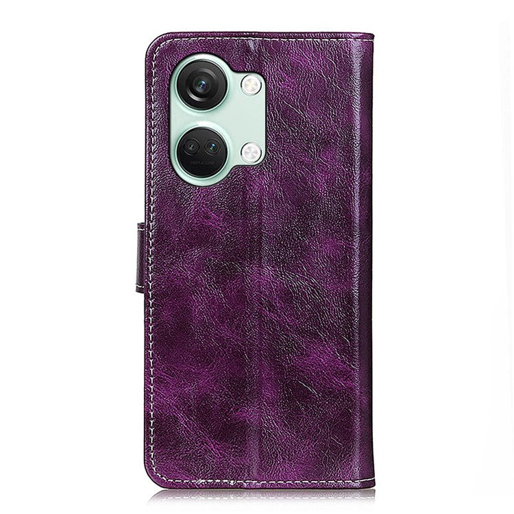 For OnePlus Nord 3 5G / Ace 2V Magnetic Clasp Leather Wallet Case Retro Crazy Horse Texture Stand Cover - Purple