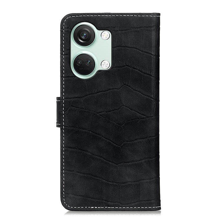 For OnePlus Nord 3 5G / Ace 2V Crocodile Texture Phone Drop-proof Case PU Leather Wallet Stand Cover - Black