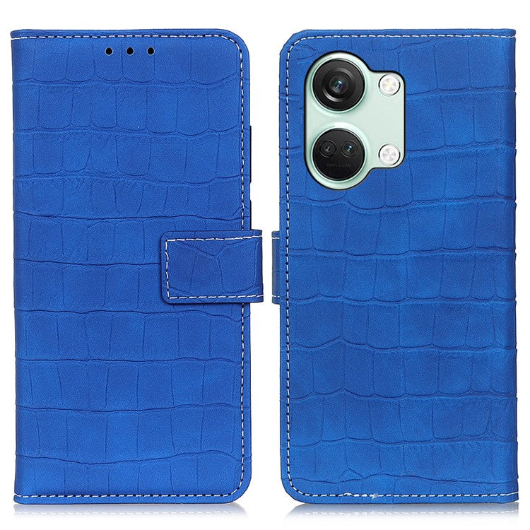 For OnePlus Nord 3 5G / Ace 2V Crocodile Texture Phone Drop-proof Case PU Leather Wallet Stand Cover - Blue