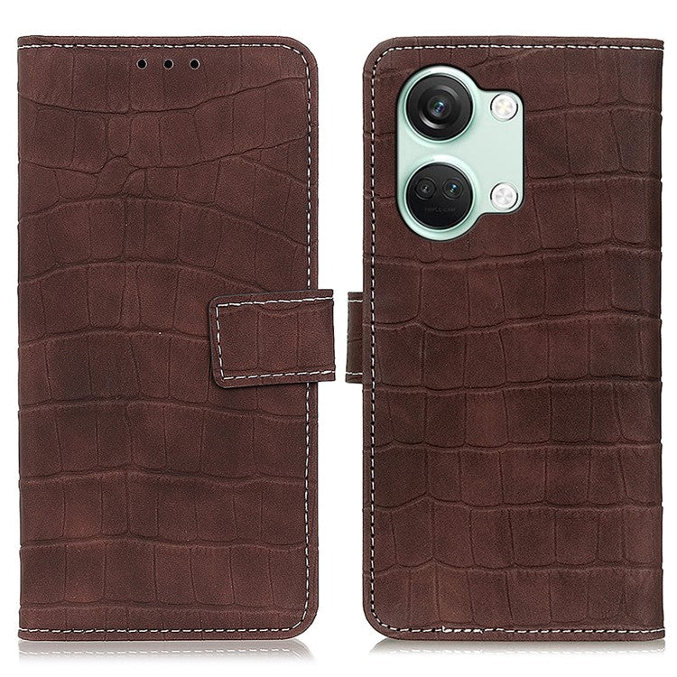 For OnePlus Nord 3 5G / Ace 2V Crocodile Texture Phone Drop-proof Case PU Leather Wallet Stand Cover - Brown