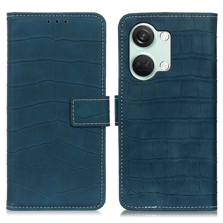 For OnePlus Nord 3 5G / Ace 2V Crocodile Texture Phone Drop-proof Case PU Leather Wallet Stand Cover - Blackish Green