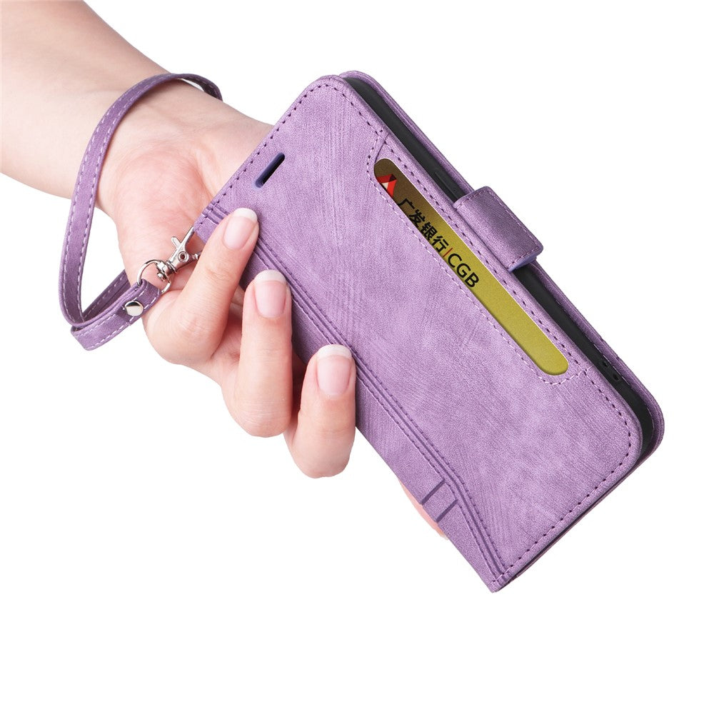 BETOPNICE 001 For Samsung Galaxy M14 / F14 5G Imprinted Line Wallet Stand Cover PU Leather Phone Case - Purple