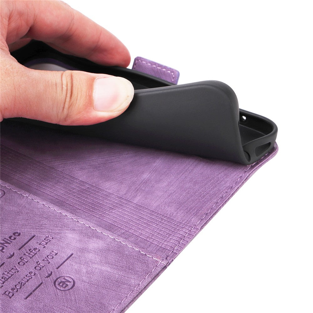 BETOPNICE 001 For Samsung Galaxy M14 / F14 5G Imprinted Line Wallet Stand Cover PU Leather Phone Case - Purple