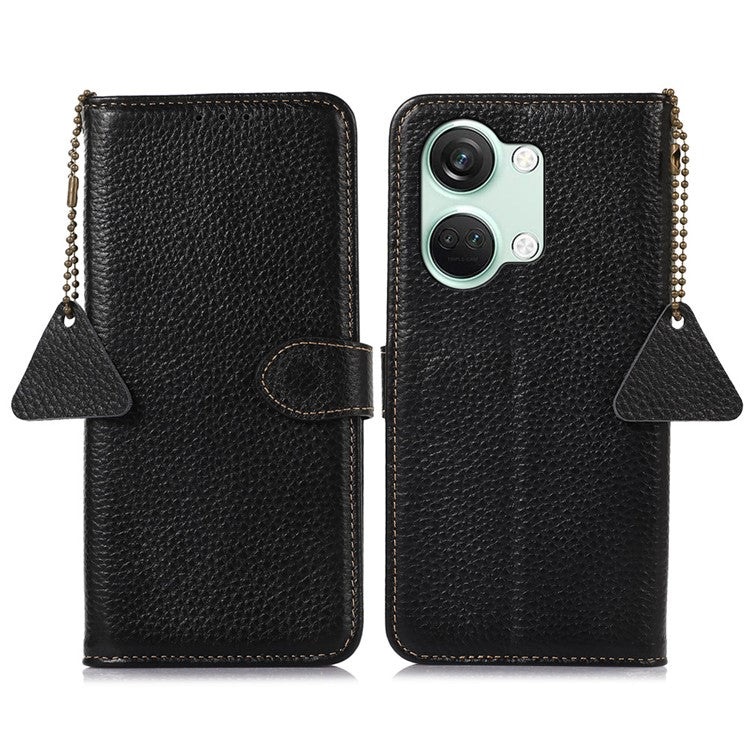 Wallet Case for OnePlus Ace 2V / Nord 3 5G , RFID Blocking Genuine Cow Leather Stand Phone Cover - Black