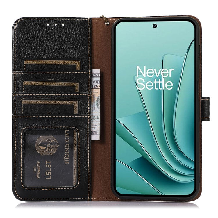 Wallet Case for OnePlus Ace 2V / Nord 3 5G , RFID Blocking Genuine Cow Leather Stand Phone Cover - Black