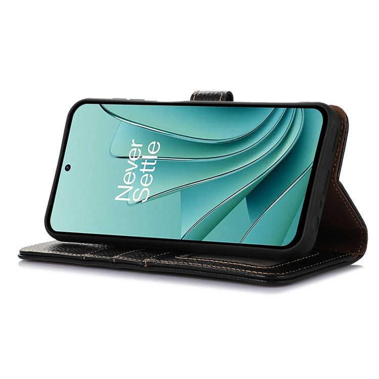Wallet Case for OnePlus Ace 2V / Nord 3 5G , RFID Blocking Genuine Cow Leather Stand Phone Cover - Black