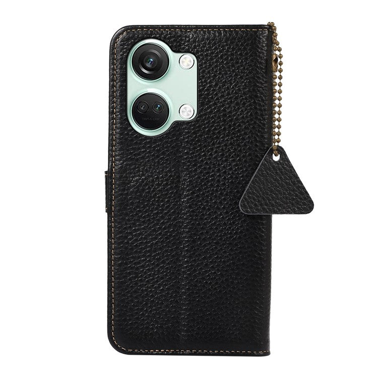 Wallet Case for OnePlus Ace 2V / Nord 3 5G , RFID Blocking Genuine Cow Leather Stand Phone Cover - Black