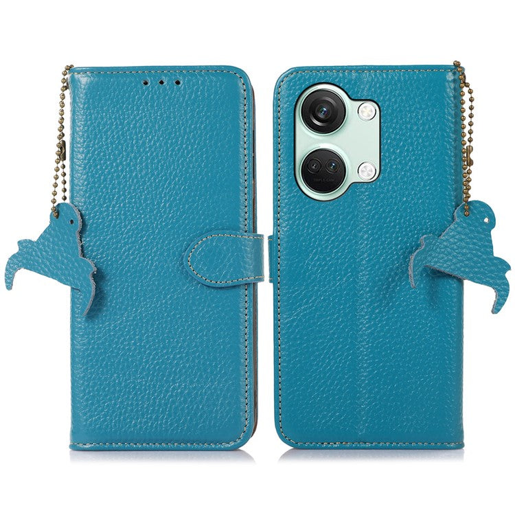 Wallet Case for OnePlus Ace 2V / Nord 3 5G , RFID Blocking Genuine Cow Leather Stand Phone Cover - Blue