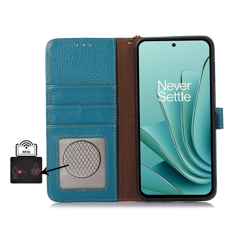 Wallet Case for OnePlus Ace 2V / Nord 3 5G , RFID Blocking Genuine Cow Leather Stand Phone Cover - Blue
