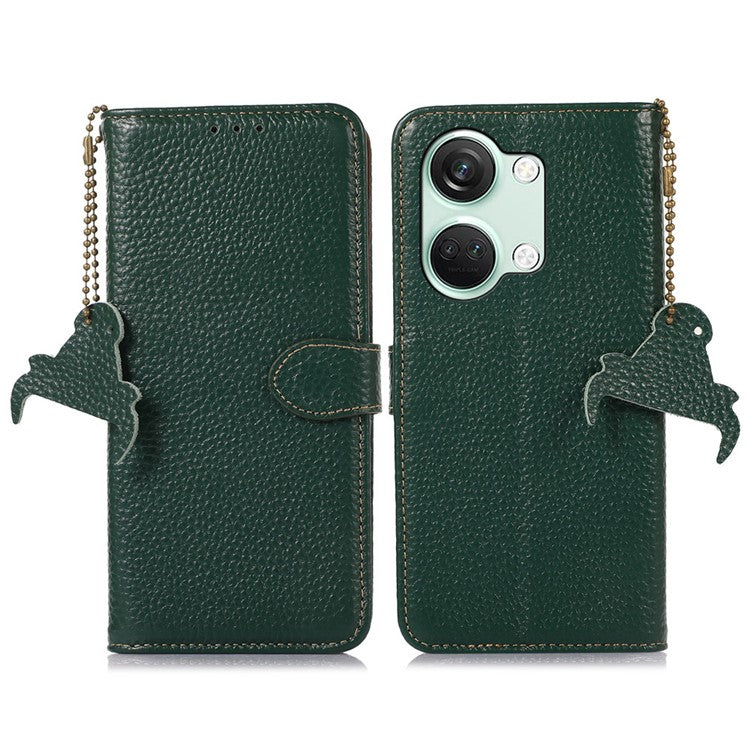 Wallet Case for OnePlus Ace 2V / Nord 3 5G , RFID Blocking Genuine Cow Leather Stand Phone Cover - Green