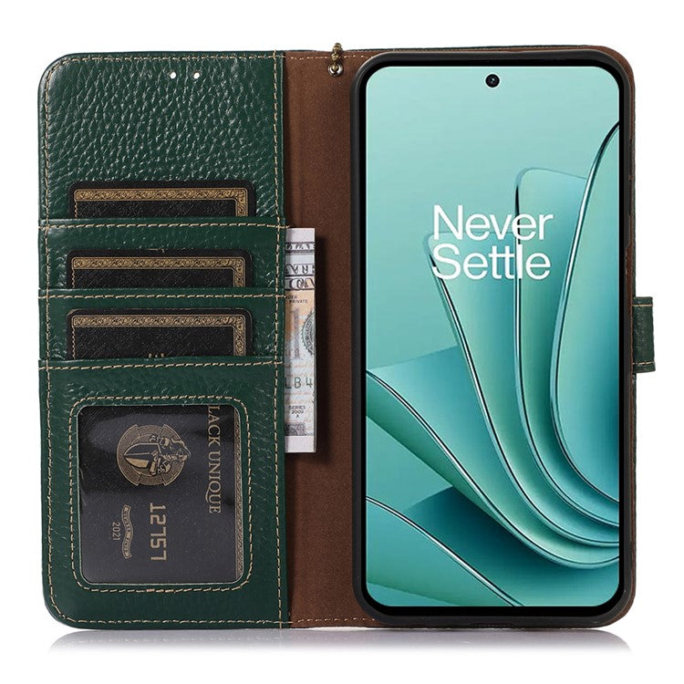 Wallet Case for OnePlus Ace 2V / Nord 3 5G , RFID Blocking Genuine Cow Leather Stand Phone Cover - Green