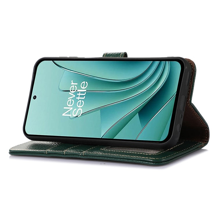 Wallet Case for OnePlus Ace 2V / Nord 3 5G , RFID Blocking Genuine Cow Leather Stand Phone Cover - Green