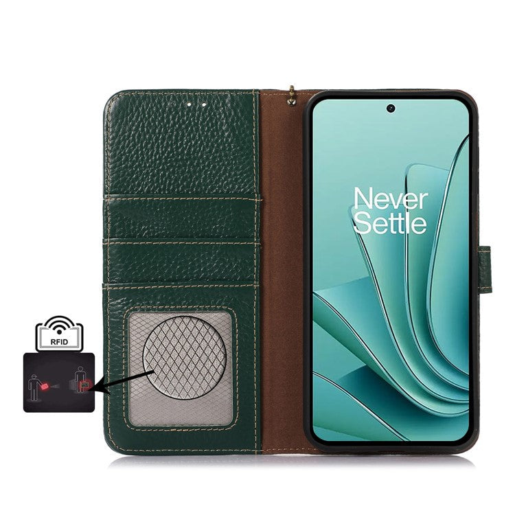 Wallet Case for OnePlus Ace 2V / Nord 3 5G , RFID Blocking Genuine Cow Leather Stand Phone Cover - Green