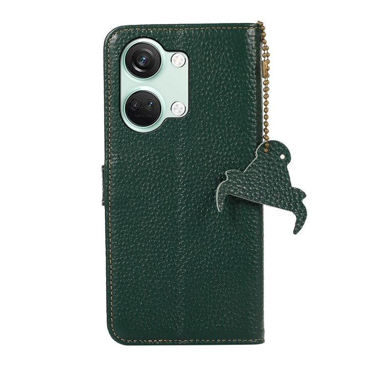 Wallet Case for OnePlus Ace 2V / Nord 3 5G , RFID Blocking Genuine Cow Leather Stand Phone Cover - Green