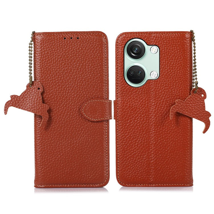 Wallet Case for OnePlus Ace 2V / Nord 3 5G , RFID Blocking Genuine Cow Leather Stand Phone Cover - Brown