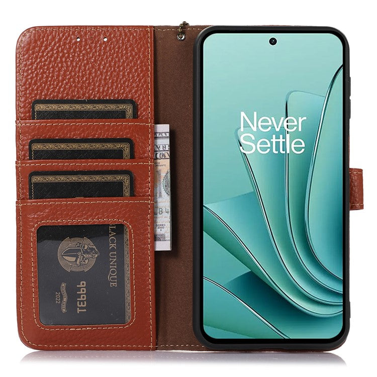 Wallet Case for OnePlus Ace 2V / Nord 3 5G , RFID Blocking Genuine Cow Leather Stand Phone Cover - Brown