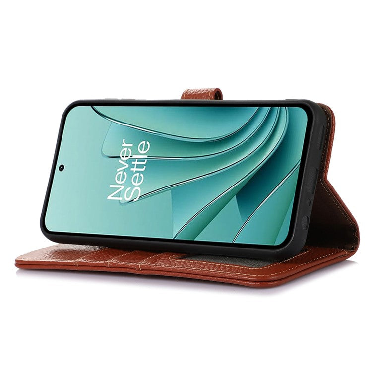 Wallet Case for OnePlus Ace 2V / Nord 3 5G , RFID Blocking Genuine Cow Leather Stand Phone Cover - Brown
